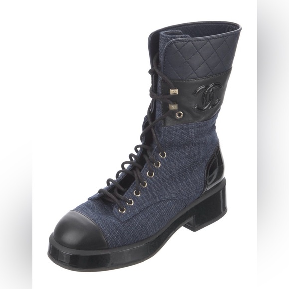 Chanel Denim Combat Boots - Picture 1 of 5